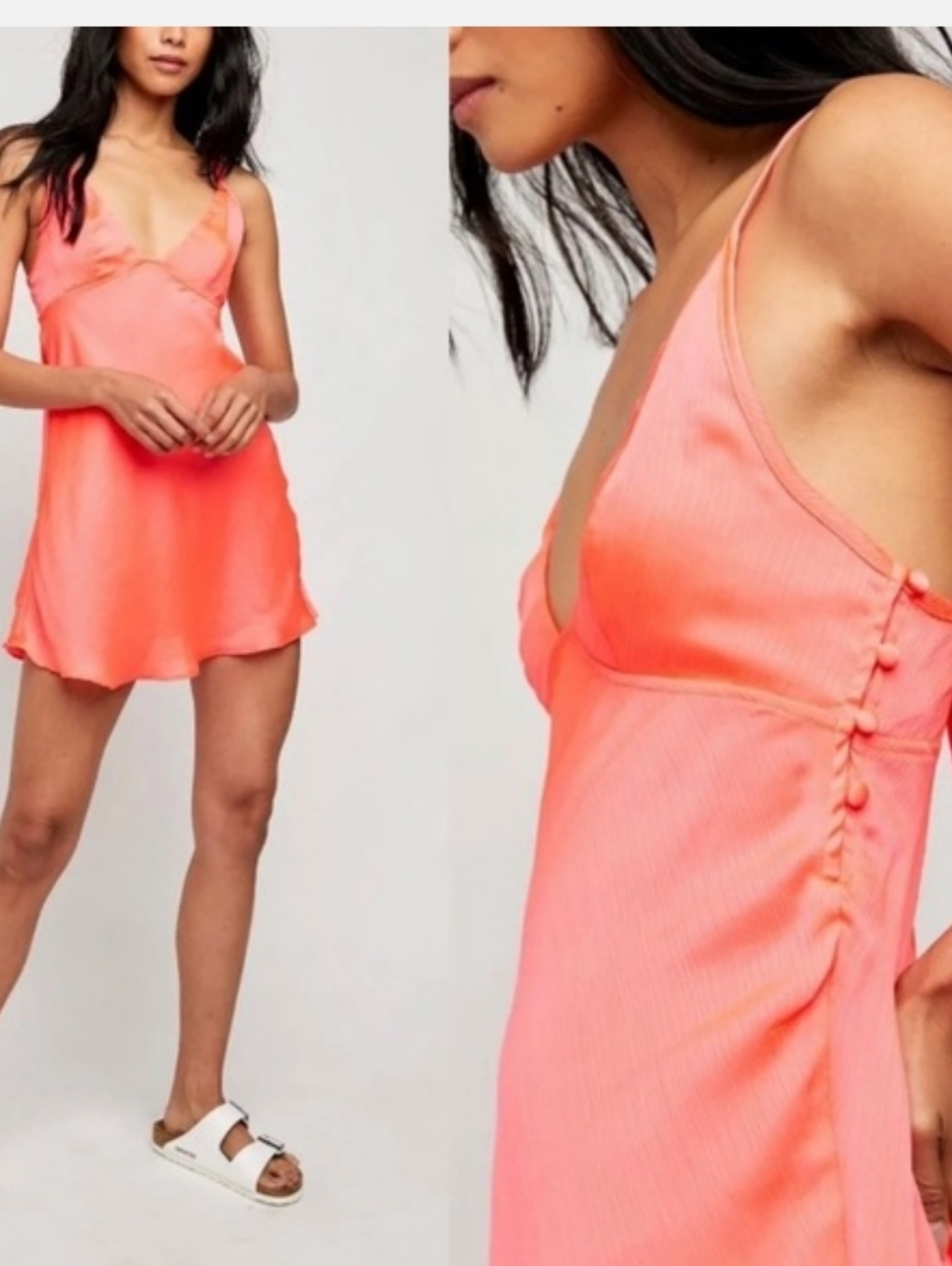 Free People Coral-Orange Satin Slip Dress